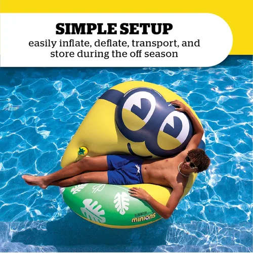 Vista 5 de BigMouth Giant Minions - Flotador inflable para piscina, flotador inflable de tubo de natación Mi villano favorito 4, mercancía de película