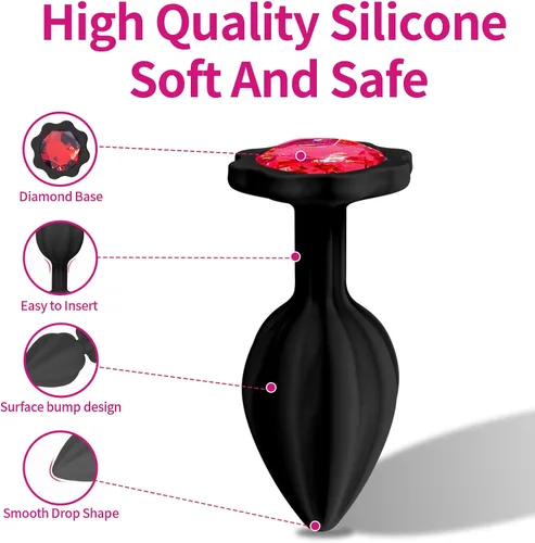 Vista 4 de Juguetes sexuales para adultos, 3 piezas de tapones anales de silicona con joyería, kit de entrenamiento anal, juguetes sexuales para juegos, tapón