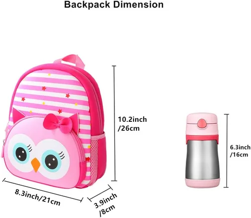 Vista 4 de Mochila impermeable para niños de 2 a 5 años, para el jardín de niños, mochila 3D de lindos dibujos animados, de neopreno, mochila de animales