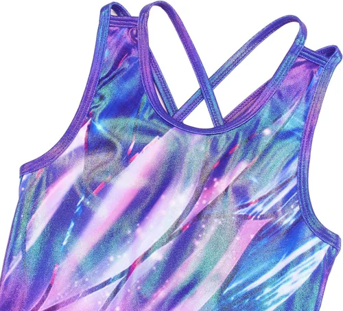 Vista 16 de MODAFANS Leotardos de gimnasia para niñas brillantes para bailar ballet, pantalones cortos con espalda cruzada