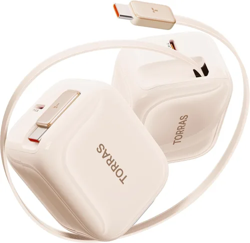 Vista 12 de Torras FlexLine Cargador retráctil, 35 W GaN III USB-C bloque de cargador con puertos duales, cargador de teléfono de carga rápida para iPhone