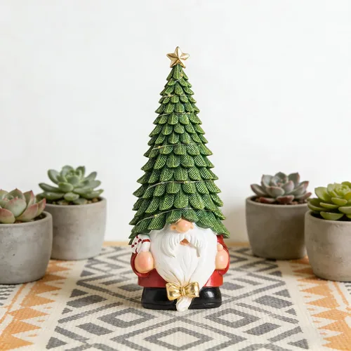 Vista 5 de Figura de gnomo caprichoso de 11.4 pulgadas, decoración de sombrero de árbol brillante, acento acogedor para el hogar y el patio para todos los días