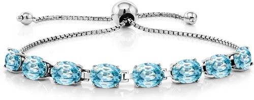 Vista 50 de Gem Stone King Pulsera de plata de ley 925 con piedra natal ovalada de 0.276 x 0.197 in para mujer, totalmente ajustable hasta 9 pulgadas