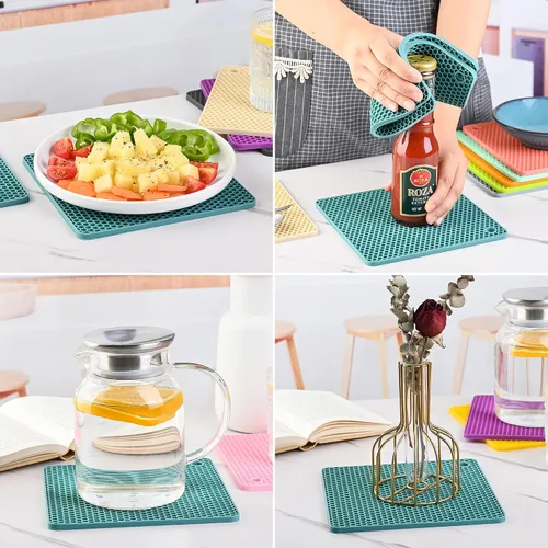 Vista 5 de Salvamanteles de silicona para platos calientes, salvamanteles para cocina, salvamanteles para ollas y sartenes calientes, alfombrilla cuadrada