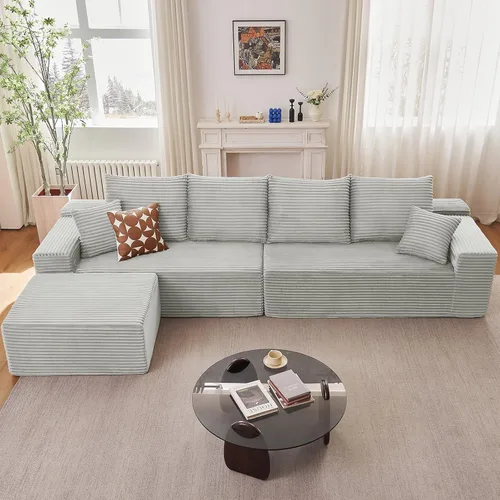 Vista 38 de Sofá modular de 96 pulgadas en forma de L, sofá modular de 3 asientos, sofá modular de pana de espuma viscoelástica sin hueso para sala de estar