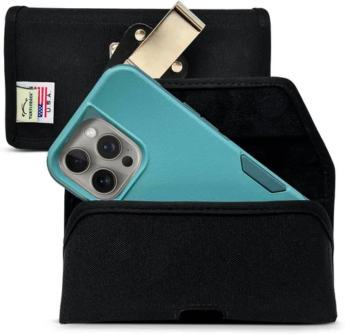 Vista 16 de Turtleback Soporte para cinturón para iPhone 16 Pro, 16e, 15 Pro 14 Pro 13 Pro - Pequeño - Se adapta con fundas delgadas estilo MagSafe, cuero negro