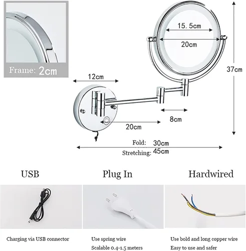 Vista 7 de Espejo de maquillaje con interruptor táctil, luces LED y aumento de 10 aumentos, espejo de tocador de baño de doble cara de 8 pulgadas, espejo