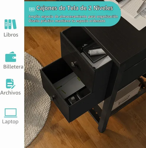 Vista 5 de Lufeiya Escritorio para computadora con cajones de tela, escritorio de juegos reversible de 40 pulgadas para espacios pequeños, oficina en casa