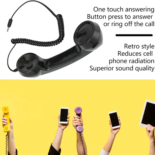 Vista 3 de Auricular de teléfono retro, receptor de teléfono con cable de 0.138 in con micrófono y altavoz, control de volumen, cable en espiral de 9 pies