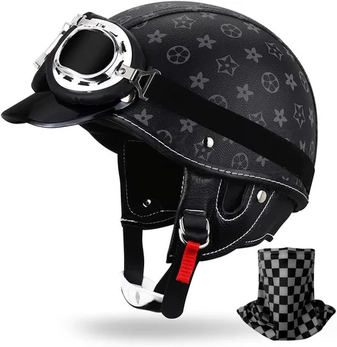 Vista 8 de Casco de motocicleta estilo alemán estilo retro medio casco de cuero medio abierto - aprobado por DOT para hombres y mujeres vintage motocicleta