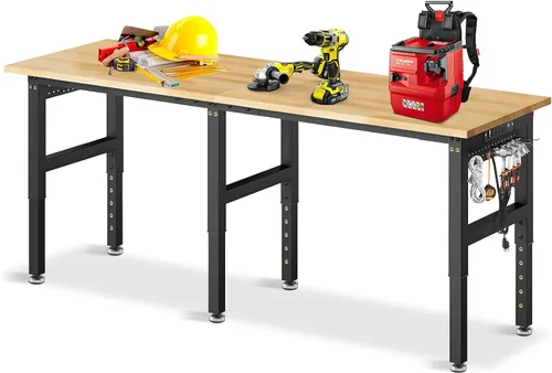 Vista 12 de Banco de trabajo de altura ajustable de 48 x 24 pulgadas, banco de trabajo resistente para garaje con estante debajo de la mesa, mesa de trabajo