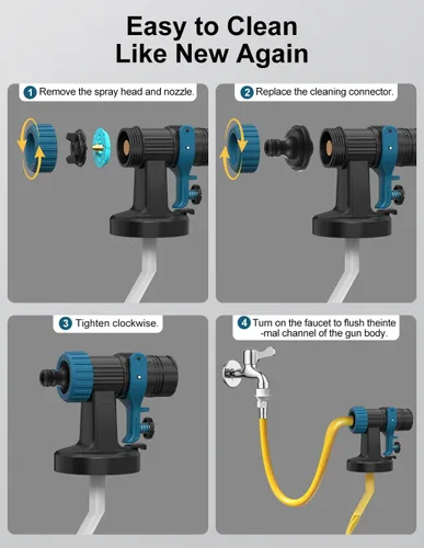 Vista 5 de Paint Sprayer, Electric Spray Paint Gun, 3 Modes & 4 Brass Nozzles, with Cleaning & Blowing Joints, Variable Flow Control, for Doors, Fences, Walls