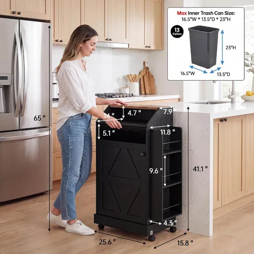 Vista 2 de YESHOMY Gabinete de basura de cocina de 13 galones con puerta de empuje Negro