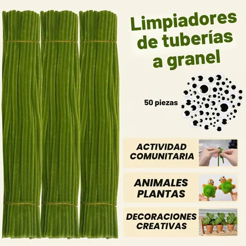 Vista 2 de URSDIART Limpiapipas verde claro, 350 tallos de chenilla y ojos saltones Light Army Green