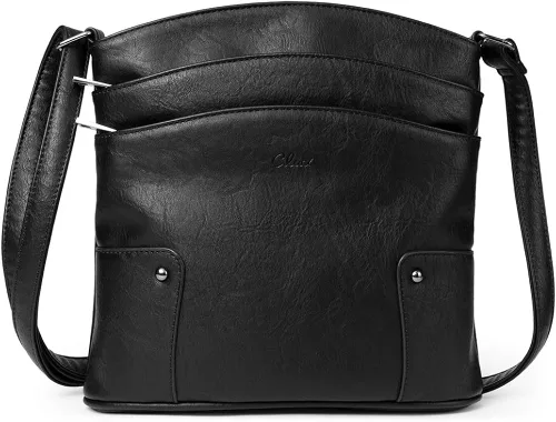 Vista 3 de CLUCI Bolsos cruzados para mujer bolso pequeño de cuero de viaje señoras de diseñador tres bolsillos bolsos vintage bolsos de hombro cartera negra