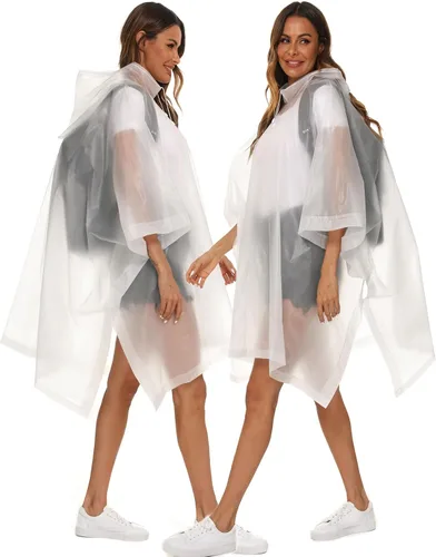 Vista 2 de Paquete de 2 ponchos de lluvia para adultos, reutilizables, impermeables, de supervivencia, emergencia, resistente, con capucha con cordón