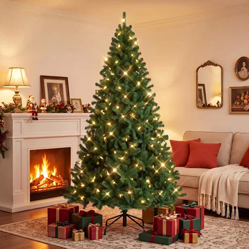 Vista 10 de 4.5 Ft Artificial Green Christmas Tree for Holiday Home Decor Classic Full hinged evergreen spruce tree with realistic flame-retardant branch tips