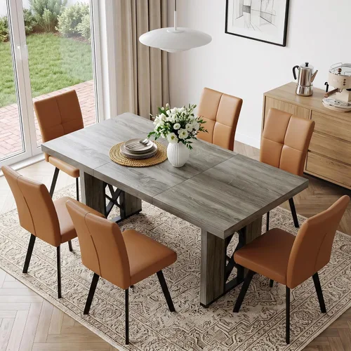 Vista 21 de HIPIHOM Mesa de comedor de granja de 70.8 pulgadas para 6 personas, mesa