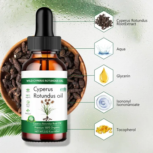 Vista 8 de Aceite Wild Cyperus Rotundus, 100% orgánico, 2.02 fl oz, para depilación, piel suave
