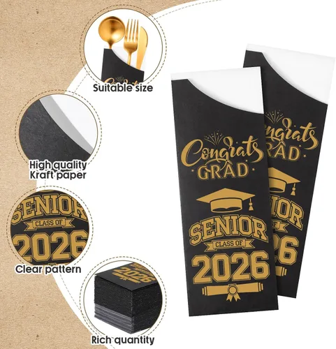 Vista 3 de Ireer 100 bolsas de papel para cubiertos de papel, fundas para utensilios de cocina para fiesta de graduación, decoración de mesa de centro de mesa
