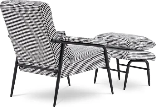 Vista 8 de MCombo Silla decorativa moderna con otomana, sillón de tela suave, silla de ocio tapizada para espacios pequeños, sala de estar y dormitorio 4123