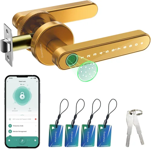 Vista 8 de Cerradura de puerta con huella dactilar, perilla biométrica de puerta con teclado sin llave, cerraduras de puerta para dormitorios, hogar, hotel