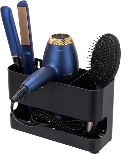 Vista 6 de Organizador de herramientas para el cabello MyGift con 2 ranuras, soporte negro de metal para rizador de pelo, organizador de accesorios de salón