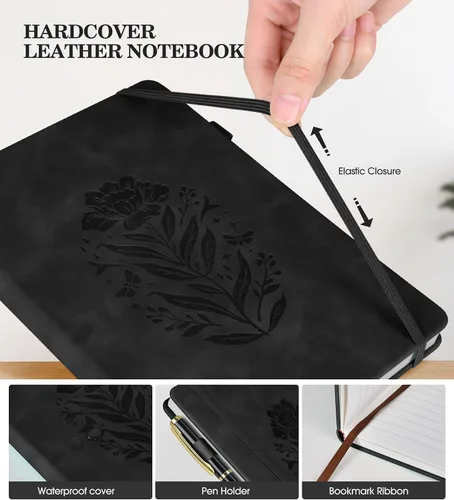 Vista 5 de Cuaderno de diario con líneas para mujeres, A5 de tapa dura de cuero rosa para escribir, 200 páginas, diario de viaje diario, cuaderno grueso