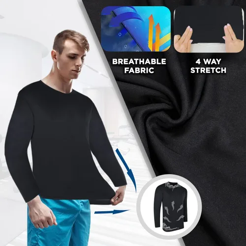 Vista 2 de High Energy Camisas de entrenamiento de manga larga para hombre, paquete de 4 unidades, absorben la humedad, ajuste seco, para correr, deportes