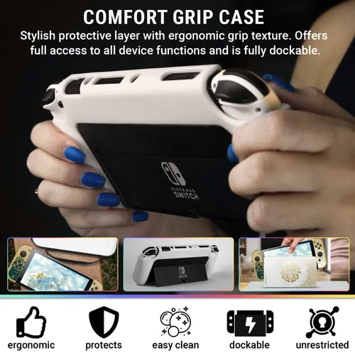 Vista 3 de Orzly Accessory Bundle kit for Nintendo Switch Oled Accessories Essentials Pack Case and Screen Protector Comfort Grip Cover Headphones charger