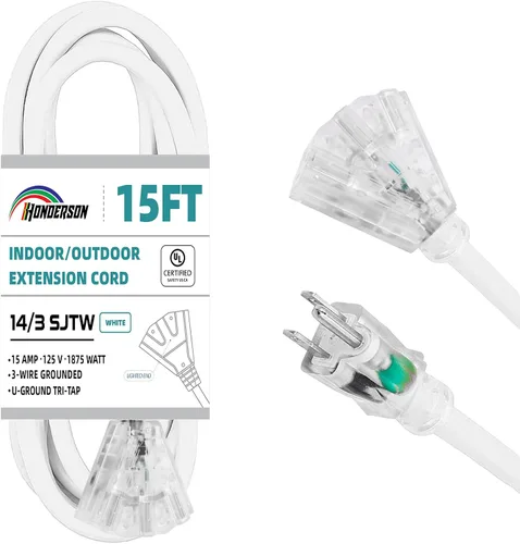 Vista 43 de Cable de extensión GFCI iluminado de 3 pies con 3 tomas de corriente, cable de extensión negro resistente SJTW 12/3 con enchufe a tierra de 3