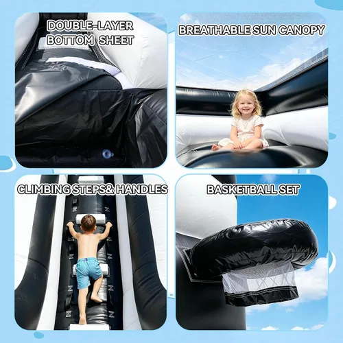 Vista 3 de Tobogán acuático inflable para adultos, tobogán acuático 100% de PVC de 21 pies con piscina grande, tobogán ancho con piscina poco profunda