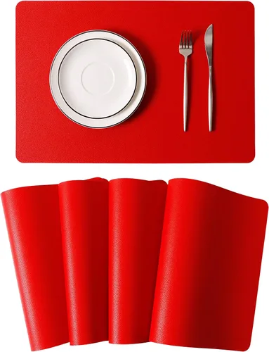 Vista 10 de Manteles individuales lavables de cuero, impermeables, resistentes al calor, fáciles de limpiar, para mesa de comedor, mesa de cocina (2, negro)