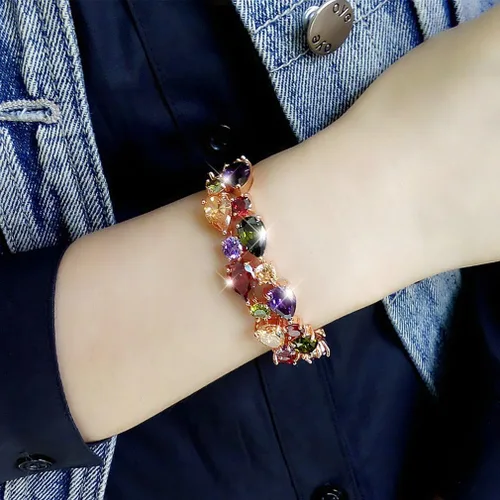 Vista 3 de Hermosa Conjunto de joyas de cristal de Austria multicolor chapado en oro rosa