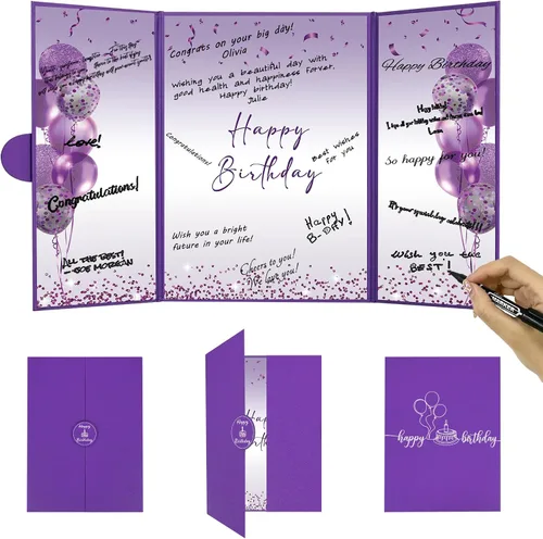 Vista 13 de DARUNAXY Decoraciones de Fiesta de Cumpleaños Negro Dorado, Libro de Visitas Alternativo Jumbo Feliz Cumpleaños para Hombres Mujeres Brindis por 30