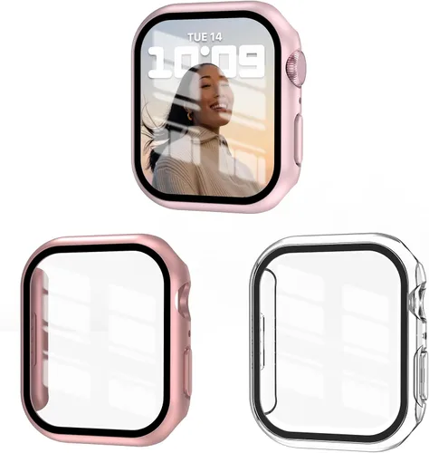 Vista 14 de Juego de 3 fundas compatibles con Apple Watch SE 3 Series 6/5/4 de 40 mm con protector de pantalla de vidrio templado, cubierta protectora