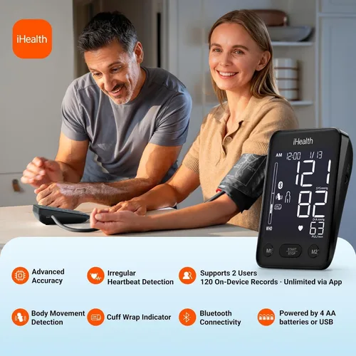 Vista 2 de iHealth Accu Monitor de presión arterial – Pantalla LCD grande de 4.5", clínicamente precisa, alerta de latidos cardíacos irregulares, detección