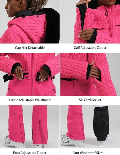 Vista 100 de GSOU SNOW Traje de esquí para mujer, traje de nieve delgado de una pieza, chaqueta de nieve, impermeable, resistente al viento, deportes al aire