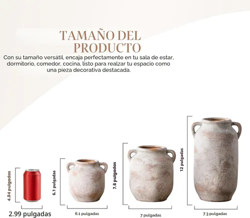 Vista 2 de Florero Grande para Decoración del Hogar - Jarrones de Mesa Rústicos de Granja de Cerámica de 12 Pulgadas de Alto con Asa, Decoración de Sala
