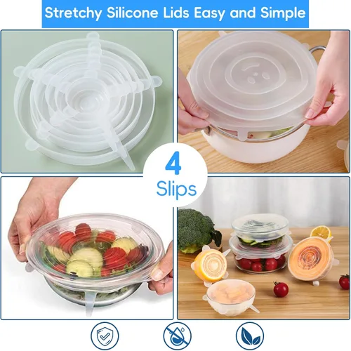 Vista 4 de 12 tapas elásticas de silicona para almacenamiento de alimentos, 6 especificaciones de cubierta de tazón de silicona reutilizable, adecuadas