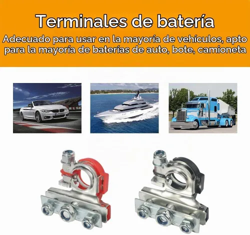 Vista 3 de Paquete de 2 terminales de cable de batería de poste superior automotriz de 12 V, kit de conectores de abrazadera, terminales de batería de 3 vías