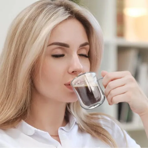 Vista 3 de ecooe Juego de 2 tazas de café de doble pared de 4 onzas, tazas de café de vidrio transparente con asa, taza de café aislada de borosilicato Clear