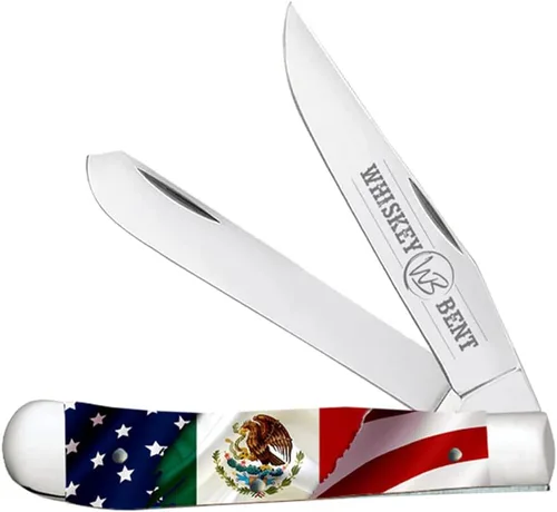 Vista 37 de WHISKEY BENT HAT CO. Navaja de bolsillo plegable tradicional Trapper de 4.125 pulgadas, longitud cerrada, cuchillas de acero inoxidable 440C (azteca)