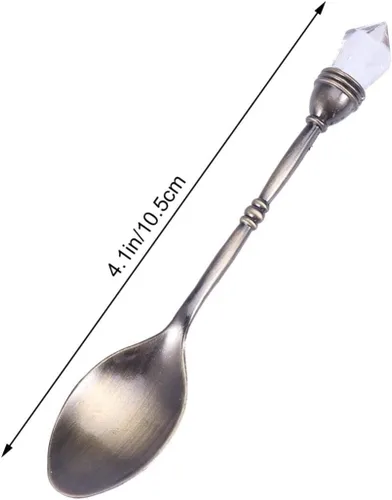 Vista 3 de Cuchara de café retro con cabeza de diamante incrustada, elegante cuchara agitadora pequeña estilo corte europeo para café, helado y postre, 4.13