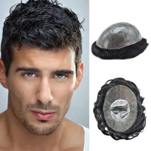 Vista 178 de Toupee for Men Hair Piece Real Human Hair Full Poly Skin Mens Toupee Mens Hair System Injected PU Hair System Invisible Hairpiece for