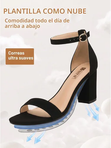 Vista 5 de IDIFU Sandalias de tacón grueso con correa al tobillo para mujer Negro (black Nubuck)