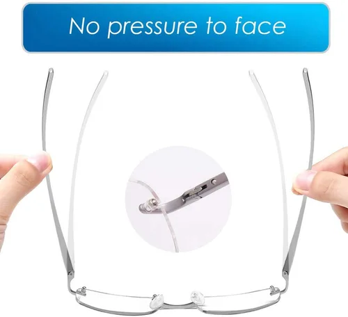 Vista 6 de LUFF Anteojos de lectura sin montura ultra ligeros con marco de metal para hombres y mujeres con bisagra de resorte