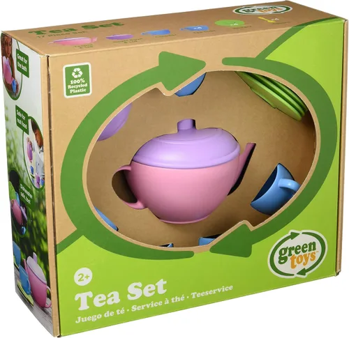 Vista 5 de Green Toys Juego de té, rosa 4C, juego de 17 piezas, habilidades motoras, lenguaje y comunicación para niños. Sin BPA, ftalatos, PVC, apto