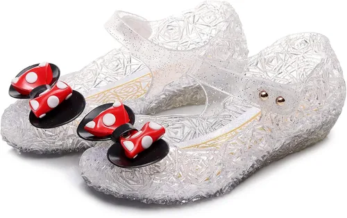 Vista 7 de OMGard Zapatos de gelatina para niñas, sandalias de cumpleaños de princesa de reina de la nieve para niñas pequeñas, sandalias azules con purpurina