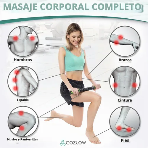 Vista 4 de Rodillo de masaje, masajeador de pantorrilla, masaje corporal de mano, negro y verde
